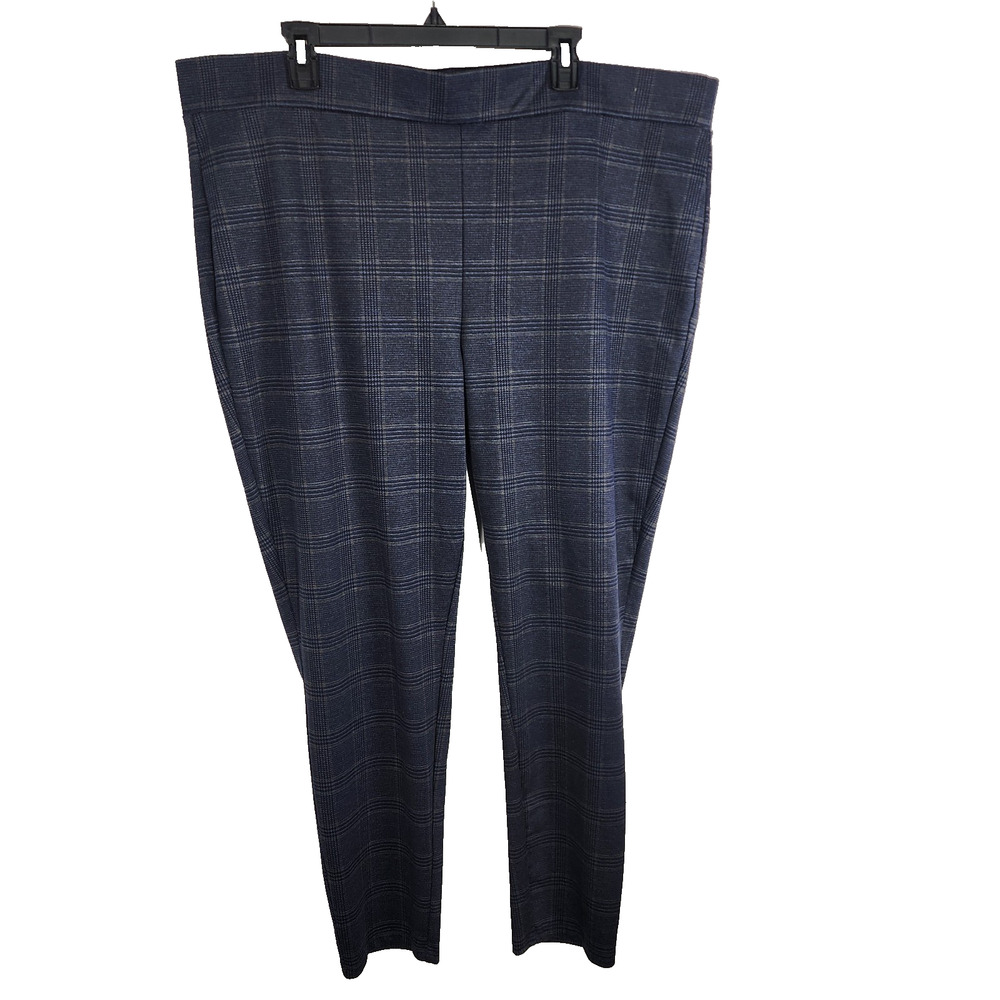 NYDJ Womens Pull On Ankle Pants Blue 22W Lift Tuck Houndstooth Plaid High Rise